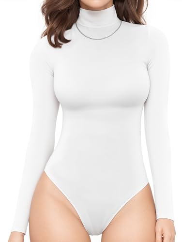 ALGALAROUND Body termico da donna, a maniche lunghe, con collo alto, a maniche lunghe, con colletto alto, basic, maglietta a maniche lunghe, per donne 2025, bianco, XS