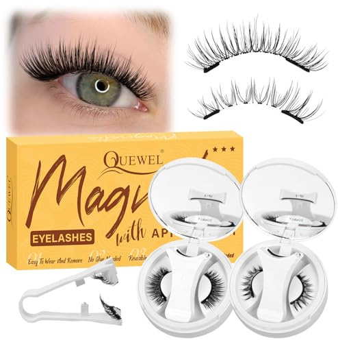 Magnetische-Wimpern Kein Kleber erforderlich 2 Parr, klein und tragbar Magnet-Wimpern leicht zu verstauen, Wimpern-Magnetisch natürlicher Look mit Applikator einfach zu bedienen (NZ-A+D)
