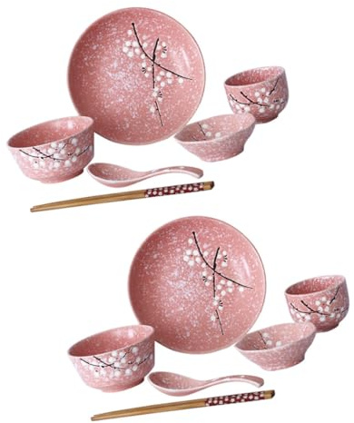 VALICLUD Set Vaisselle Complet Japonais Céramique Rose Service Couverts Table Élégant Pour Personnes Ensemble Vaisselle Table Maison Kit Cuisine Quotidien Et Repas