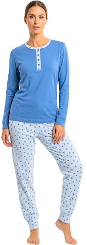 o-day Vanuè Pigiama Donna Cotone Leggero 100% - Ideale per Primavera e Mezze Stagioni - Completo di Maglia con Bottoni e Pantalone Comodo (IT, Testo, XL, Regular, Regular, Modello 5)