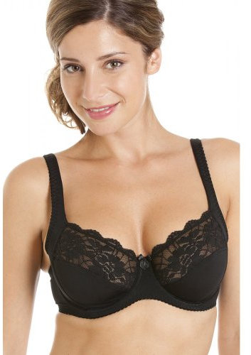 Camille Underwired Lace Full Cup Bras for Women - Womens Bras with Floral Lace Detailing & Adjustable Straps 38E Black