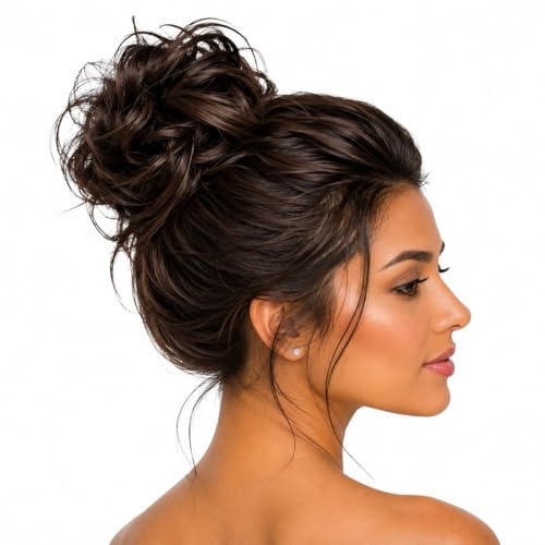 CAISHA Haarteil Haargummi Hochsteckfrisuren Voluminös Gewellt Unordentlich Kunstfaser DM13cm Braun G2C