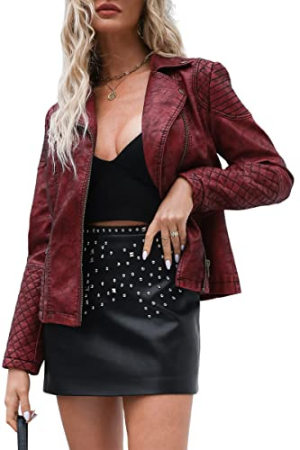 Bellivera Women's Faux Leather Casual Jacket 2026 Spring Trendy Motorcycle Outfits Lightweight Classic Coat 17909 Red M