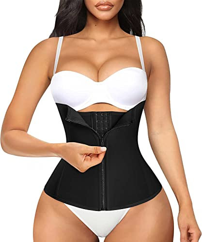 Bafully Damen Taillenformer Unterbrust Korsett Taillenmieder zum Gewichtsverlust Firgur Body Shaper mit 3 Reihen Haken & Reißverschluss (Schwarz, L)