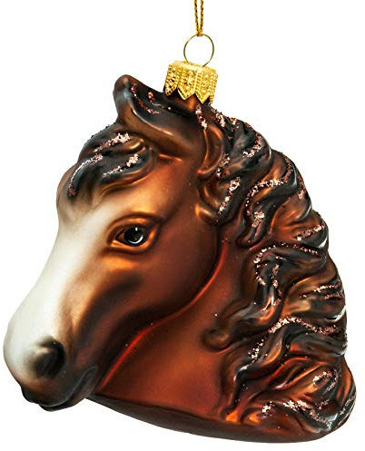 SIKORA Pferdekopf besondere Weihnachtskugel Glas Christbaumschmuck Deko Figur Weihnachten Anhänger Ornament - Meisterstücke - BS709, Variante:braun