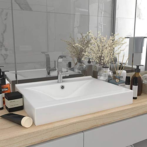 Festnight Lavabo con Foro Rubinetto Bianco Opaco 60x46 cm Ceramica,lavabo da appoggio, avandino da appoggio, lavandino Bagno, lavabo Bagno, lavandino appoggio