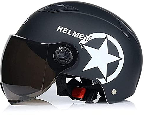 Vintage Erwachsene Open-Face Motorradhelme Jet Style Helm Für Männer & Frauen Sommer Retro Motorrad Moped Roller Halbhelm DOT/ECE Zugelassen Halbschalenhelm (55-62Cm),Matte black