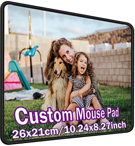 UOKIIYUA Personalisiertes Foto-Mauspad, individuelles rutschfestes Mauspad mit Ihrem Bild und Text, Schreibtischzubehör 26x21 cm