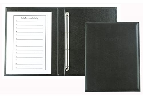 DELMON VARONE – Carpeta para certificados DIN A4 de piel sintética ecológica vegana gris – Carpeta de documentos hecha a mano para certificados, archivos y certificados, carpeta de anillas para