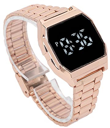 Orologio sportivo digitale, orologio touch screen con cinturino in acciaio inossidabile Orologio digitale multifunzionale a LED trasparente con funzione cronografo di allarme per uomo donna(Oro rosa)