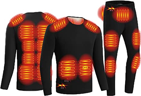 GOZYLA Beheiztes Unterwäsche-Set for Herren, 18 Heizzonen, 3 Temperaturregelung, elektrische USB-Heizung, Thermo-Unterwäsche, beheizbare Thermo-Unterteile (Color : Black, Size : 3XL)