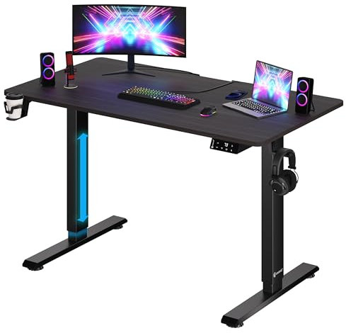 Casaria® Höhenverstellbarer Schreibtisch Elektrisch, Braun - 110 cm x 60 cm - Memory Funktion - LCD Bedienelement mit Höhenanzeige - Getränke- & Kopfhörerhalter - Traglast 80kg, Stabile Konstruktion