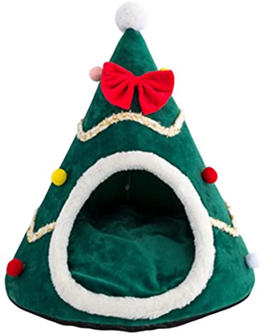SMELEYOU Cama De Gato De Navidad Camas De Gato De Navidad para Gatos De Interior Casa 38x45cm Cueva En Forma De Árbol Cama para Mascotas Tienda Triangular Nido De Gatito
