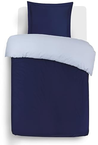 Vision - Wende-Bettwäsche, zweifarbig, Marineblau/Grau – Bettbezug 140 x 200 cm mit 1 Kissenbezug für Standard-Einzelbett – 100% Baumwolle