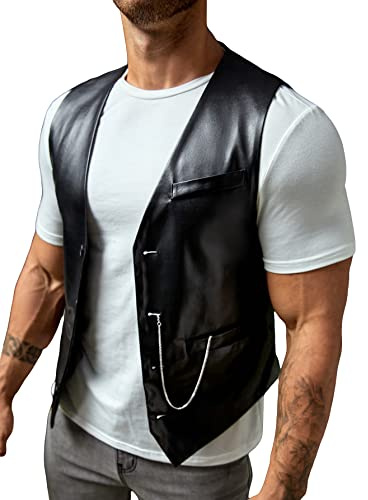 Verdusa Men's PU Leather Sleeveless Motorcycle Biker Vest Jacket Black M