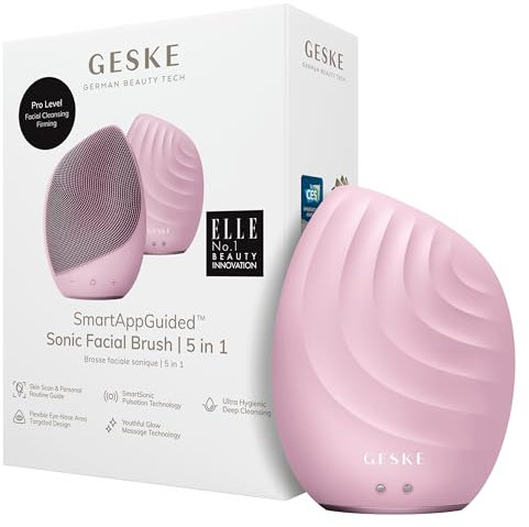 GESKE | Spazzola per il viso SmartAppGuided™ 5 in 1 | Spazzola elettrica per la pulizia del viso | Spazzola morbida in silicone | Pulizia del viso professionale | Massaggiatore facciale