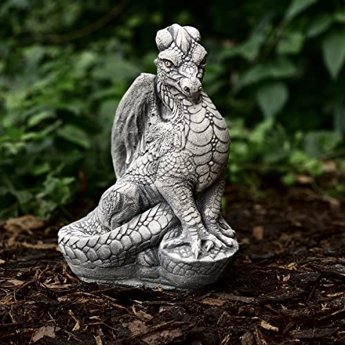 OLOMA Estatua grande de dragón alado, increíble escultura de dragón, figura de dragón detallada, adorno de dragón de cemento, criatura mítica para patio, regalo único, dragón de jardín de piedra