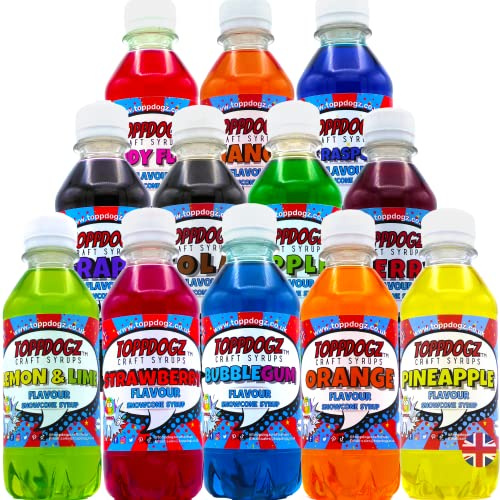 ToppDogz Slush Syrup for Ninja Slushie machine Glycerol Free|Slush Puppie & Snow Cone| Slushy|No artificial sweeteners or any unnecessary additives|Big Pack-12x250ml