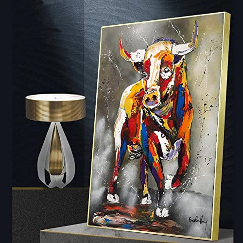 JACBON Animales Graffiti Arte Ganado Corrida de toros Pintura en lienzo Carteles e impresiones Arte de pared para sala de estar Decoración para el hogar Pintura 60x80cm Sin marco