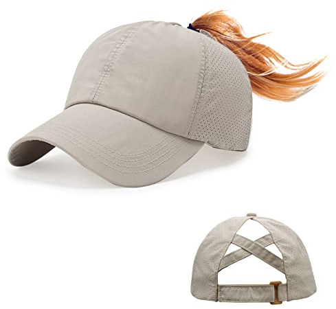 Feelorna Pferdeschwanz Baseballkappe Damen Sommer, Mesh Baseball Cap mit Pferdeschwanz Loch Einstellbare Atmungsaktive Sportkappe Hut für Outdoor Sport Reisen