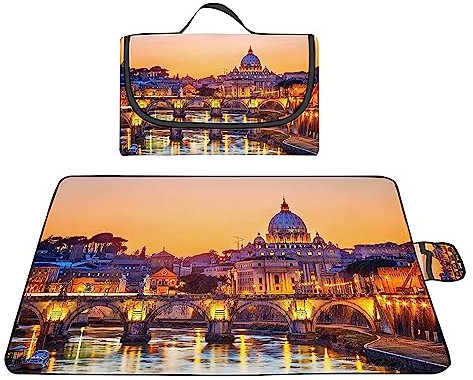 TengYuer Picknickdecke 180x200cm Stranddecke Wasserdicht Sandfrei Isoliert Faltbar Strandmatte mit Tragegriff Outdoor Campingdecke XXL für Camping Parks Strände Picknick Gelber Himmel