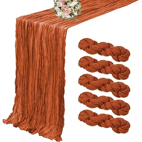 Paquet de 5 chemins de table en étamine chemin de table en terre cuite chemins de table de 10 pieds chemin de table en gaze rustique pour la décoration de table de mariage fête de mariage (90 x 300cm)