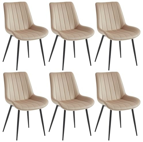Colenis Verta Esszimmerstuhl 6er Set, Küchenstühle gepolstert mit Rückenlehne, Bezug aus Samt, bis 120 kg belastbar, Metallbeine, für Esszimmer, Küche & Wohnzimmer, Beige