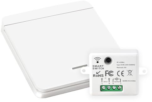 Set Interruttore Senza Fili, Interruttore Wireless per Lampada, Interruttore da Parete Wireless con Portata Fino a 50 m, Senza Necessità di Cablaggio
