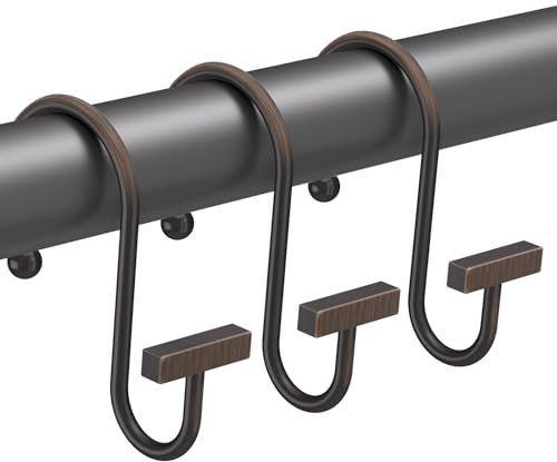 Bathway Duschvorhanghaken, bronzefarbene Duschvorhangringe, rostfrei, 12 Stück Duschhaken für Duschvorhang, T-Stangen-Design, praktische, elegante Duschvorhang-Kleiderbügel für Badezimmer, Küche,