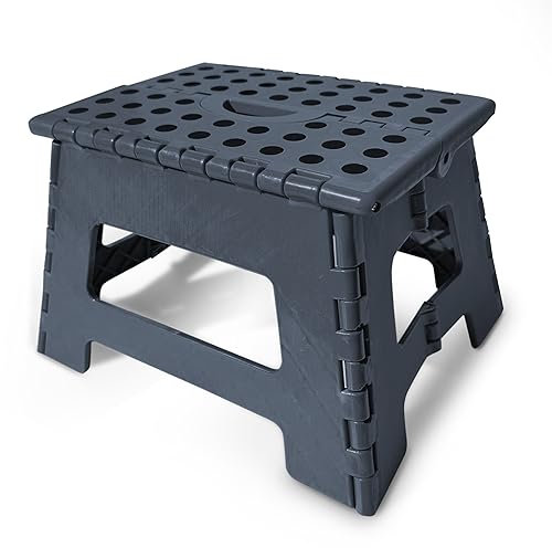 22cm Tritthocker Klappbar - Faltbarer Hocker für Kinder und Erwachsene, Vielseitiger Klappstuhl, Praktischer Klapphocker und Falthocker, Stabil und Platzsparend - Ideal als Kinder Fußhocker (Schwarz)