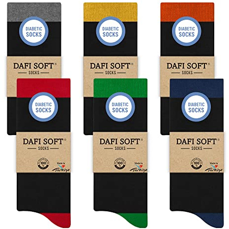 Dafi soft 6 Pairs Men's Diabetic Socks, Cotton, Stretchy, Made in Turkey