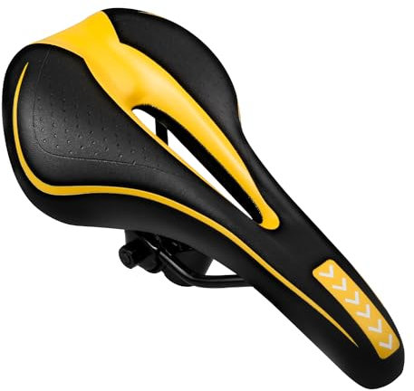 Bike Sattel Gel Universal MTB Fahrradsattel Hohl Ergonomisch Bequem Weich Memory Schaum Radsattel Cityradsättel Mountainbikesättel BMX/Mountainbike/Dirt Bike/Citybikes/für Herren Damen Kinder(Gelb)