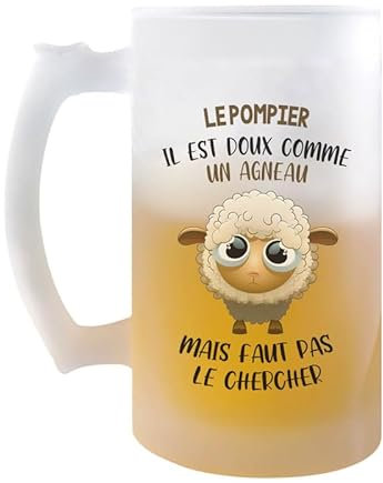 Chope Le pompier Doux comme un Agneau | Verre à bière Pinte Métier Collègue Cadeau Travail Boulot Départ Retraite