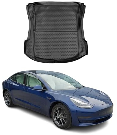 OMAC Kofferraummatte Kofferraumwanne kompatibel mit Tesla Model 3 2017-2024 Gummi TPE Schwarz