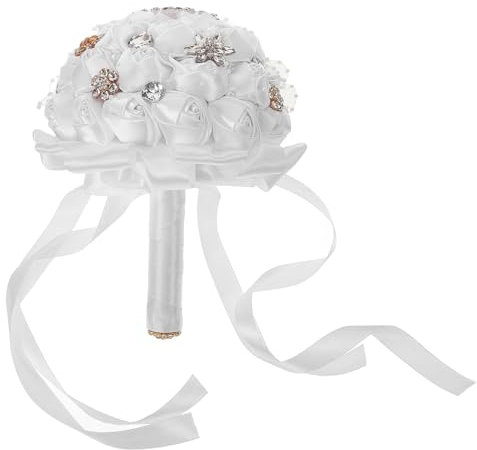 TOPBATHY 1stück Brautstrauß Aus Kunstblumen Mit Satinband Hochzeitsdekoration Für Braut Weiß Stilvolles Blumenarrangement Für Hochzeit Valentinstag Und Jubiläumsfeier