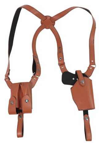 Schulterholster PistoleEchtleder Rucksack Magazin Holster Ausrüstungstasche,vertikales Lederholster für verdecktes Tragen mit Zwei Magazintaschen, passend für die meisten Handfeuerwaffentypen