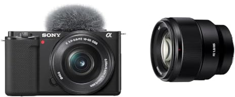 Sony Alpha ZV-E10 | APS-C spiegellose Vlog-Kamera & SEL-85F18 Porträt Objektiv (Festbrennweite, 85 mm, F1.8, Vollformat, geeignet für A7, ZV-E10, A6000- und Nex-Serien, E-Mount) schwarz