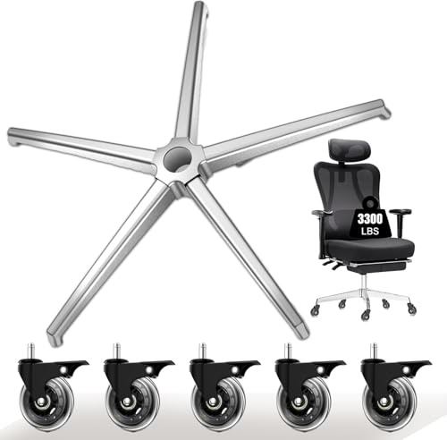 Office Chair Base Replacement PartsWith 5 Casters with Brakes(3300 lbs) - Heavy Alloy Office Chair Base Replacement, Universal Gas Cylinder