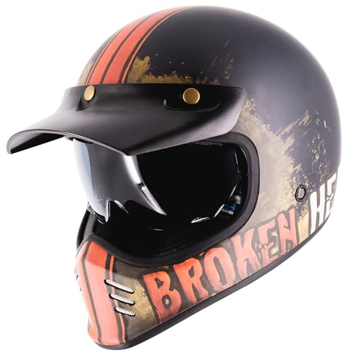 Broken Head Retro Helm Rust Rider mit Sonnenblende, 70er Style | Verschiedene Farben, Vintage Motorradhelm, Für Scrambler, Bobber & Chopper, ECE 22-06, Bluetooth vorbereitet