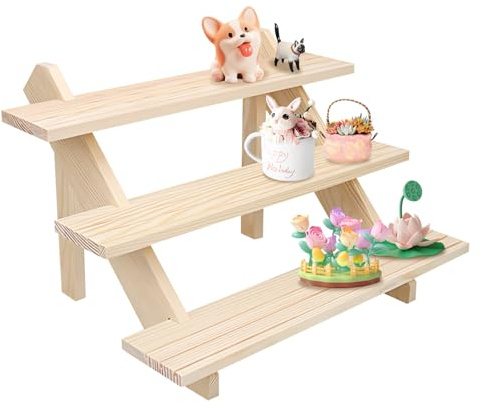 Forhandy Espositore a 3 Livelli in Legno per Orecchini e Anelli, Espositore a Soffietto con Scanalatura, Rimovibile, Supporto per Gioielli per Profumi, Figure, Cosmetici, Collezionismo, Cupcake