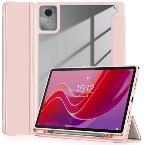 YRH Funda para Lenovo Tab M11 con soporte para bolígrafo de 11 pulgadas 2024, [Auto Wake/Sleep] Cubierta trasera transparente para tabletas Lenovo M11 [TB330FU /TB330XU] (Rosa)