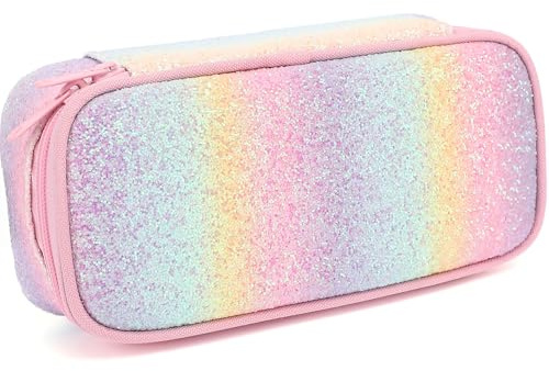 FlowFly Pencil Case for Girls Boys, Large Capacity Pencil Pouch for Kids, Portable Soft Pen Bag for Teen, Glitter