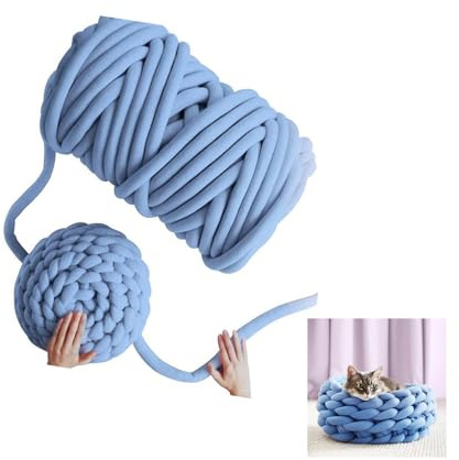 Dickes Wolle Vorgarn für Armstricken und Häkeln, 1000g - Sperriges Textilgarn für Körbe, Decke, Kissen (Blue)