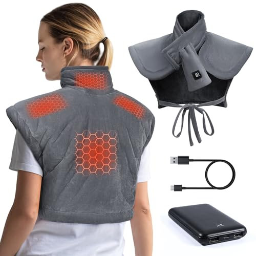 Arlierss Grafene Cuscino Termico Elettrico per Collo e Spalle con Batteria da 10000mAh, Cuscinetto Riscaldante Collo con 3 Livelli di Temperatura, Termoforo Elettrico con Spegnimento Automatico
