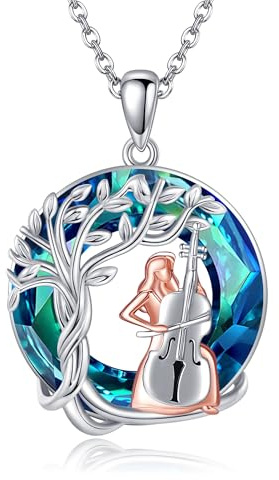 DAYLINLOVE Collier de violoncelle en argent sterling 925 avec arbre de vie - Bijoux en cristal - Cadeau de remise de diplôme pour les amateurs de violoncelle, Argent sterling