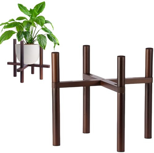 SOLDAY Support de plante réglable en bambou pour intérieur, style moderne du milieu du siècle (pots de 20,3 à 30,5 cm), facile à installer, design robuste