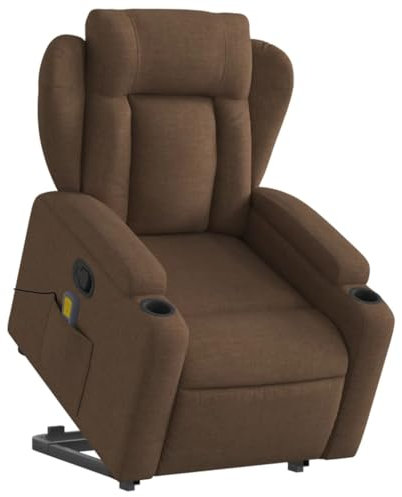 KOIECETA Massagesessel Sessel mit Aufstehhilfe Relaxsessel mit Liegefunktion Vibrationsfunktion Fernsehsessel Liegesessel Aufstehsessel Braun Stoff