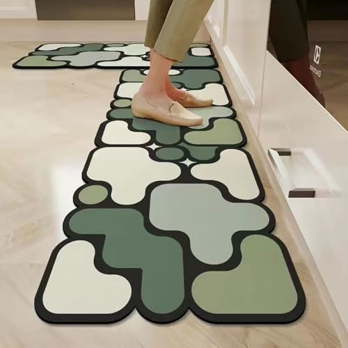 Hixingo Tapis de cuisine absorbant et rapide à séchage, créatif pour couloir, salle de bain, buanderie (40 x 120 cm, vert sauge)