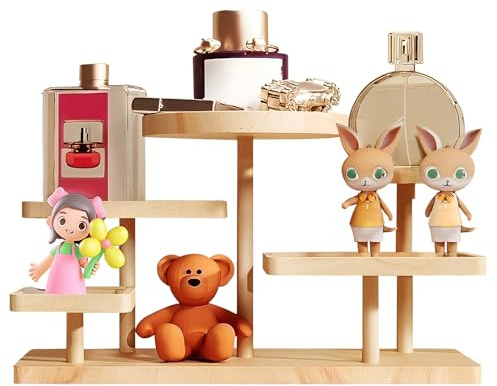 Mulaibdin Espositore Gioielli, Porta Orecchini e Anelli Organizer, Espositori Legno da Banco, Espositore Profumi Legno, Vintage Stand per Gioielli per Artigianato,Vendita,Regalo (Naturale)