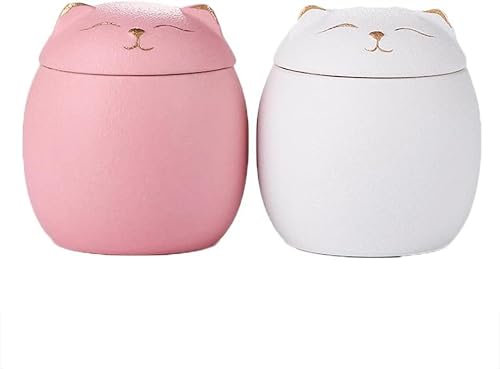 HEYDGBBZ Le bol de sucre en céramique, Sucrier en céramique Pot à bonbons Pot de stockage en relief de chat Pot d'assaisonnement avec couvercle(Pink+white)